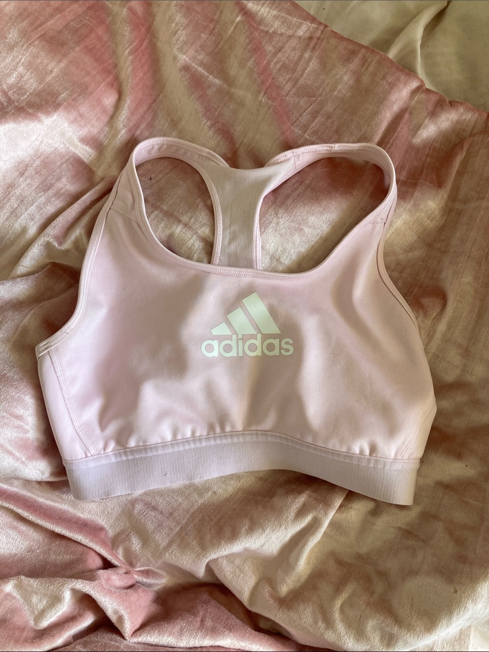 adidas Light Pink Athletic Sports Bra with White Logo